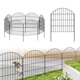 FOREHOGAR Metal Garden Fence 28in (H) x 18.7ft (L), 8 Panels + 9 Stakes Dog Fence Border Fence Animal Barrier, No Dig Garden Fencing for Yard Flower Bed Lawn Patio Outdoor, CTW2829 Black