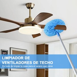 GUDREN Limpiador de Ventilador de Techo, Plumero de Limpieza, Cepillo de Limpieza y Polvo Reutilizable con Varilla de Extensión de 47" para Limpiar Ventiladores de Techo, Techos Altos, Muebles (Azul)