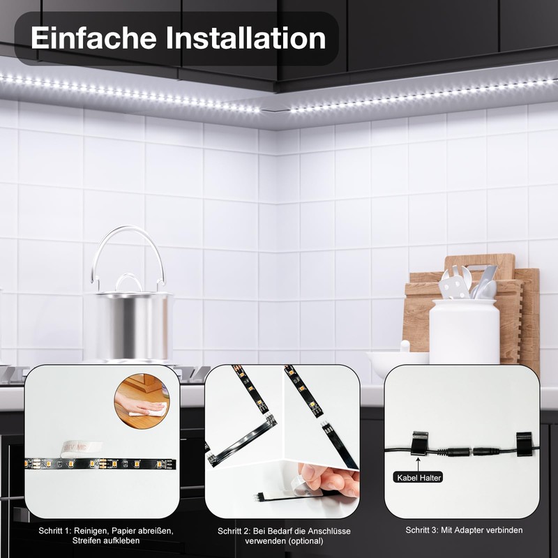 WOBANE Kitchen LED Under-Unit Light, 4 x 50 cm Cabinet