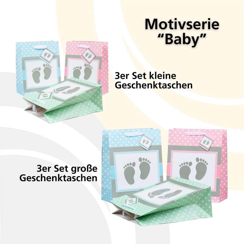 HEKU Sacchetti regalo premium "Baby" in pastello, 3 pezzi, 23