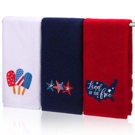 Mindsoft 3 Pcs Memorial Day Hand Towels 15.75 x 27.56'' 4th of July Independence Day American Flag Stars Cotton Embroidered Patriotic Bathroom Dish Towels Set for Decorative Drying Cleaning Cooking