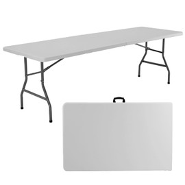 Simple Deluxe 8 FT Heavy Duty Portable Table, Folding Table with Carrying Handle, Heavy Duty Portable Table for Events, Picnic Indoor, Outdoor, Camping, White