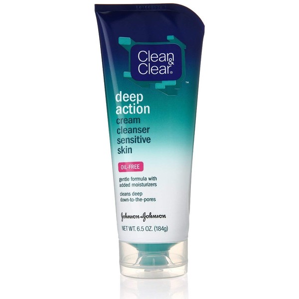 CLEAN & CLEAR Deep Action Cream Cleanser, Sensitive Skin Oil-Free 6.50 oz (5 Pack)