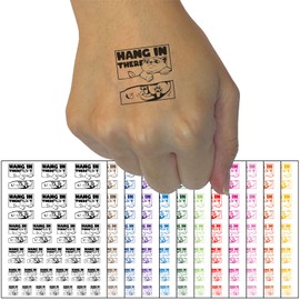 Hang in There Cat Temporary Tattoo Water Resistant Fake Body Art Set Collection - Black (One Sheet)