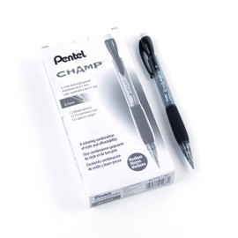Pentel Champ Mechanical Pencil, Writing, Drawing, School Supply, For Kids and Teens, Pre-loaded with Lead, 0.7mm Medium Point, Tinted Black Barrel, AL17A, Box of 12