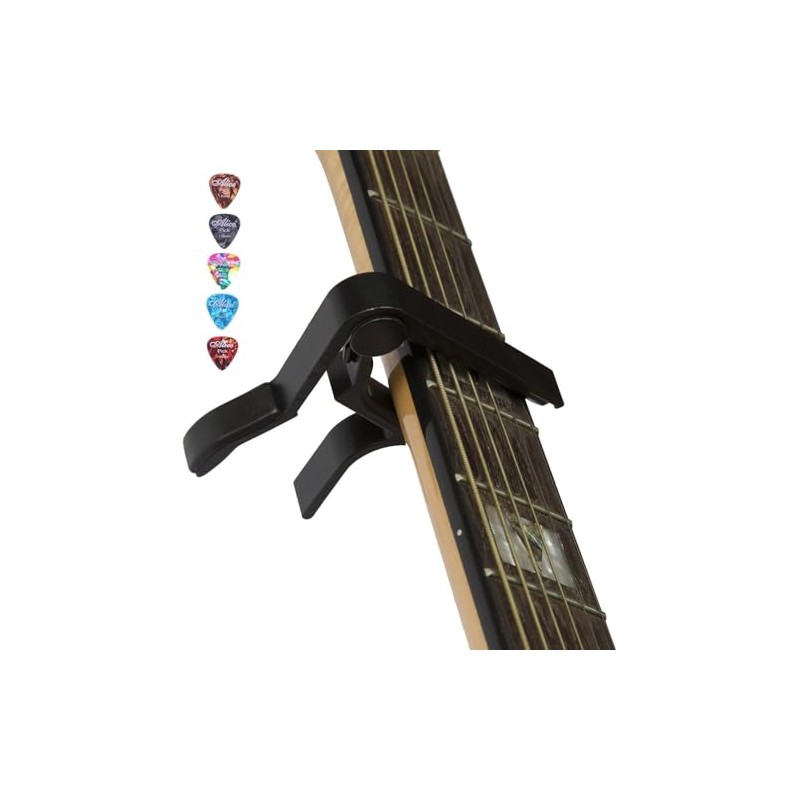 AKORD Quick Change Single-Handed Guitar Capo Plus 5 picks -