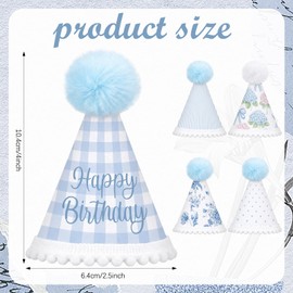 Eaasty 5 Pcs Mini Hydrangea Blue Gingham Stripe Party Hats for Animals