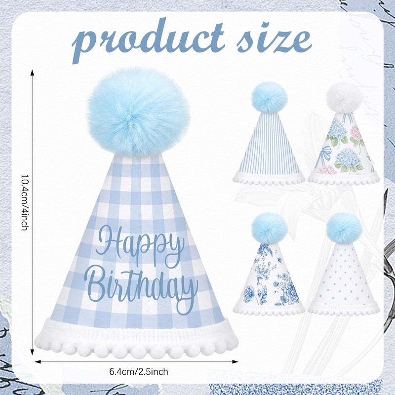 Eaasty 5 Pcs Mini Hydrangea Blue Gingham Stripe Party Hats