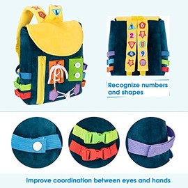 Busy Board - Mochila para niños pequeños con hebillas y juguetes de actividades de aprendizaje, desarrolla habilidades motoras finas y habilidades básicas para la vida, aprende a atar los zapatos