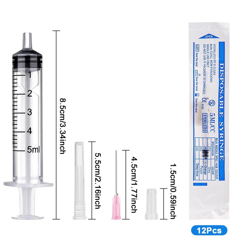12pcs 5ml Syringe with Luer Plastic Syringe Cannula Syringe Set