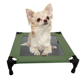 Pozico Elevated Pet Bed with Breathable Mesh for Small Cat and Dog, Raised Cooling Pet Cot for Puppy and Kitty, 18.9x18.9 inch (Olive Green Bed)