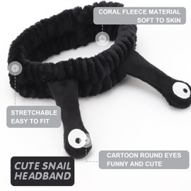 DRESHOW Spa Headband for Washing Face Bracelet Snail Hair Bands Set Elastic Make Up Sponge Soft Terry Cloth Skin Care Non-Slip Headband Cartoon for Women