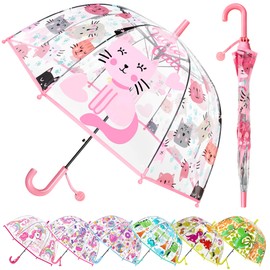 Kids Umbrella Clear Bubble Umbrellas for Rain,Safety Dome Windproof Umbrella for Kid Girls and Boys(Cat Pink)