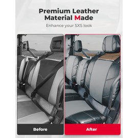 KEMIMOTO UTV Seat Covers Leather, Waterproof Repellent UTV Seat Cushions Set w/Headrest Cover Compatible with Can Am Defender HD7 HD9 HD10 PRO DPS 6X6 Front Two Doors Split Bench