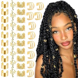 40pcs Gold Hair Jewelry for Braids Accessories Jewelry for Hair Dreadlocks Adjustable Metal Hair Rings Hair Cuff Braid Hair Decorations for Men Women
