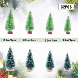 RYAN Pack of 36 Mini Artificial Christmas Trees, 4 Sizes, Miniature Christmas Tree Decoration, Green, Small Christmas Decoration with Snow Effect, Lifelike Small Christmas Trees for Table Decoration