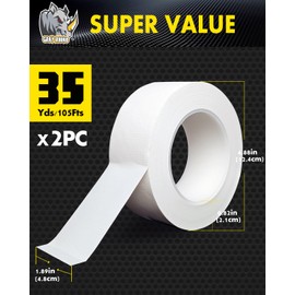 GRAY RHINO Duct Tape Heavy Duty Waterproof 1.88in 105ft/35yd Tearable with No Residue Strong Adhesive Duct Tape for Packaging Tape Indoor&Outdoor Repair Blackout Tape (2, White)