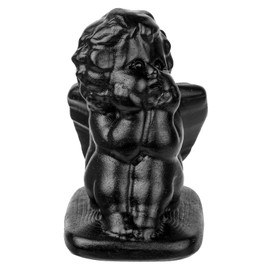 Rockcloud Hand-Carved Natural Black Obsidian Angel Stone Figurine, Greek Mythology Stone Statue Collectible Sculpture for Home Office Decoration