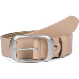 styleBREAKER 03010104 Unisex Leather Belt Plain Colours with Shiny Surface and Brushed Buckle Can Be Shortened, beige