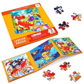 BBLIKE Magnetic Puzzles for 3 4 5 6 Year Olds, 3-in-1 Jigsaw Puzzles, 61 Piece Dinosaur Jigsaw Puzzles Book for Toddlers, Travel Games and Travel Toys for 3 4 5 6 Year olds Boys and Girls