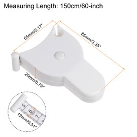 HARFINGTON Body Measure Tape 60" 150cm Automatic Telescopic Tape Measure Retractable Measuring Tape with Lock Pin & Push-Button for Body Measurements, Sewing, Fabric, Cloth, White