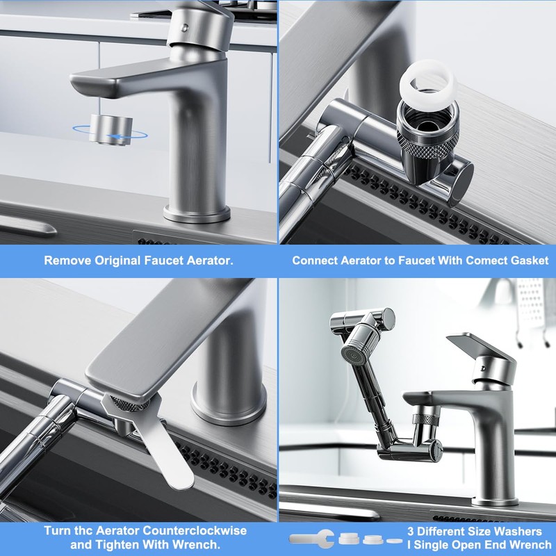 1440° swivel faucet extender, sink faucet aerator extender, swivel extendable