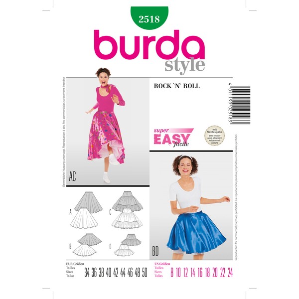 Burda 2518 Sewing Pattern Fancy Dress Carnival Rock 'n Roll