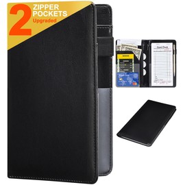 Server Books for Waitress - Leather Waiter Book Server Wallet with Zipper Pocket, Cute Waitstaff Organizer with Money Pocket Fit Waitress Apron（Classic Black）