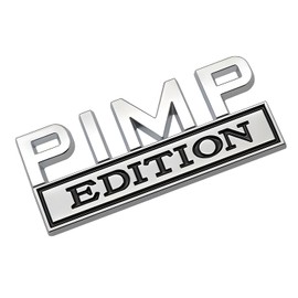 Pair Set Metal Pimp Edition Badge 3D Emblem Car Side Rear Front Hood Trunk Door Bumper Decal Sticker (Silver Black)