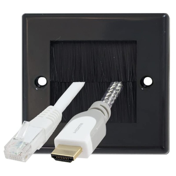 Auline Black Brush Single 1 Gang Wall Outlet Cable Entry Plate Tidy Mount Face Plate Wall Plate (1)