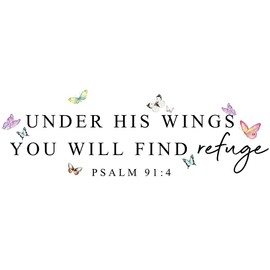 Inspirational Quotes Vinyl Wall Decal Stickers Under his Wings You Will find Refuge - Psalm 91:4, for Bedroom, Living Room, Motivational Uplifting Quotes Vinyl Decal (27''×10.6'')