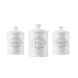 Relief Vine TAWCHES Ceramic Canisters Sets For The Kitchen Canisters For Countertop Set of 3 Airtight Coffee Canisters For Ground Coffee Sugar Container Tea Storage Jars With Lids Farmhouse Decor, White