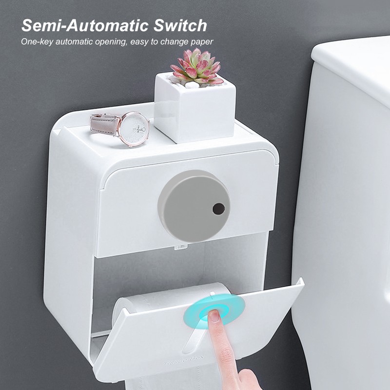Waterproof WallMounted Toilet Roll Paper Rack Holder with Top Shelf