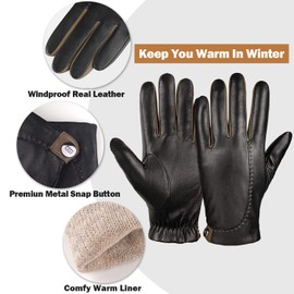 GSG Mens leather gloves winter Driving Gloves Sheepskin Touchscreen motorcycle gloves for cold weather Warm Italian Luxury Black Khaki Small Wool Liner