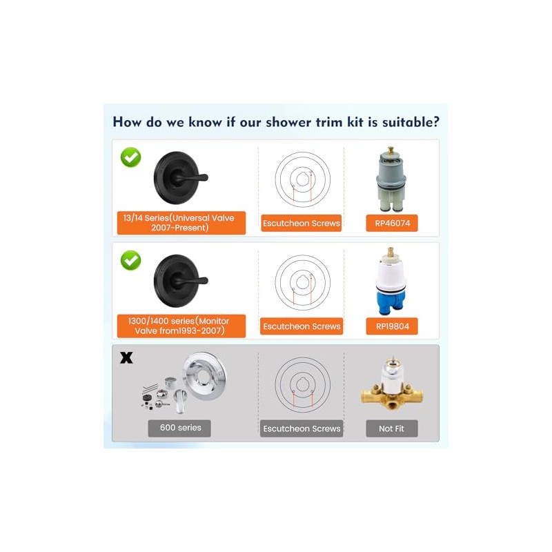 Replacement for delta Classic 13/14 Series Single-Function Shower Valve Trim