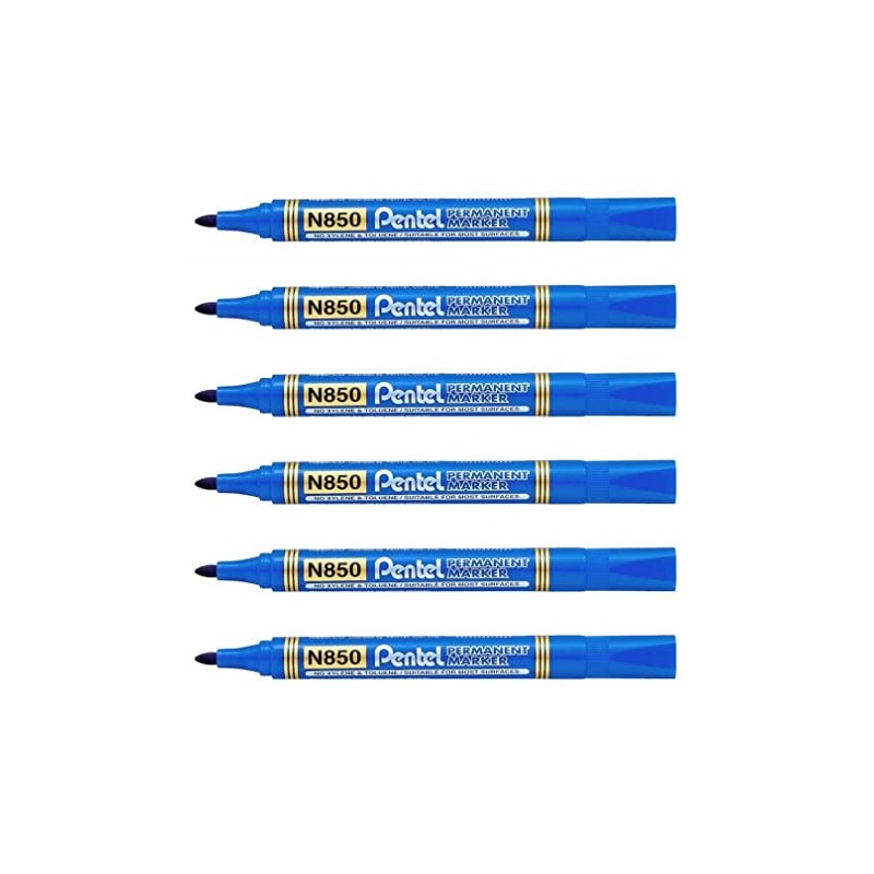 Pentel Set of 6 Permanent Markers N850 Conical Tip Blue