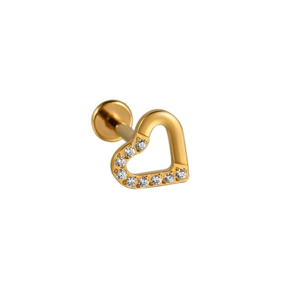 Niaspi 16G CZ Heart Labret Studs Lip Rings for Women