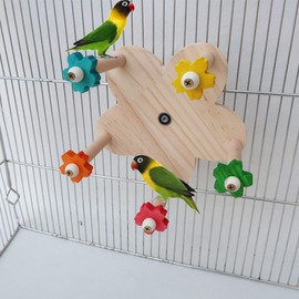 ZYYRSS Bird Toy Rotating Perch Toy, Wooden Parrots Ferris Wheel Toy with 5 Colors Flower Holder Perches, Hanging Bird Stand Cage Accessories for Parakeet Parrot, Cockatiel,Budgerigar,Conure,Lovebirds