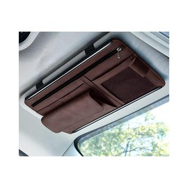 Yourkar Car Sun Visor Organizer, Soft Leather Surface Eyeglasses Note Card Holder Car Storage Bag, Scratch-Resistant Waterproof Auto Sunshade Organizer Bag, Car Accessories (Brown)