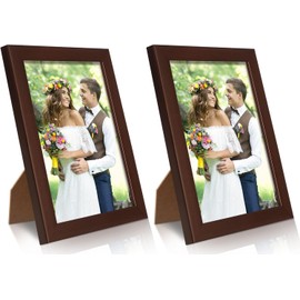 PECULA 2 Pack 5x7 Brown Picture Frame for Wall and Tabletop Display, Resistant Plastic Photo Picture Frame with Clear Plexiglass for Vertical or Horizontal Display