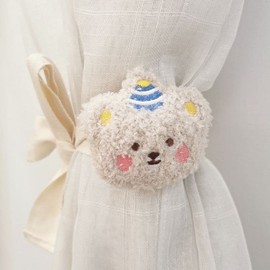 2 Pack Curtain Tiebacks, Plush Bear Decorative Rope Curtain Ties,Curtain Holder Holdbacks, Window Treatment (White)