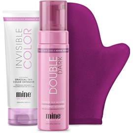 MINETAN BODY.SKIN Forever Bronze Auto Tanner Value Pack – Espuma de bronceado doble oscuro, loción de bronceado gradual invisible y guante aplicador