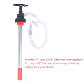 QUEMARQUE Manual Push Oil Pump Transfer Pump, 5 Gallon Bucket Pump Portable Liquid Pump, 47" Long * 5/8”Diameter Flexible Hose, Non-Drip Nozzle