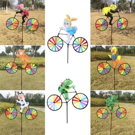 Lottoy® 3D Animal on Bike DIY Windmill, Lawn Yard Garden Colorful Wind Spinner Decor (Bullfrog)