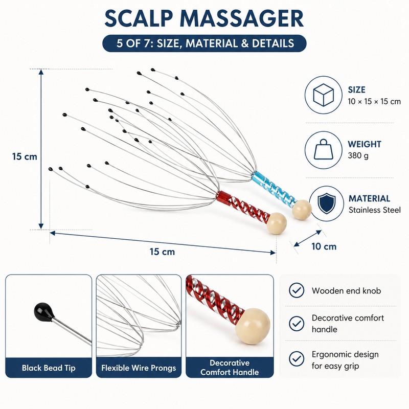 Manual Scalp Massager for Relaxation – Flexible Stainless Steel Prongs