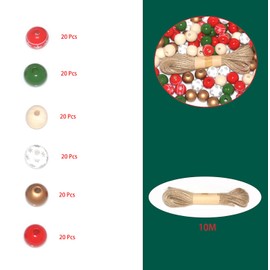 Christmas Wooden Beads Set 16mm – 120pcs Multi-Color Wood Beads with Snowflake Patterns and Jute String for Holiday Garland and Home Decoration