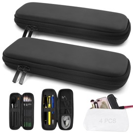 GZqiancang Pack of 4 Black Pencil Cases, Waterproof Case Pens for Electronic Pen, Wired Headphones, Charging Cable, Make Up Brush (2 Sizes), black, pencil case