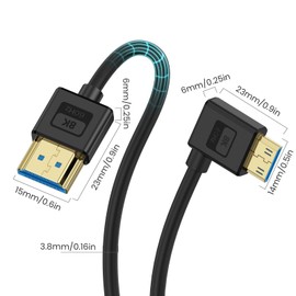 Poyiccot Short HDMI Mini HDMI Converter Cable L Shape, 8K Mini HDMI to HDMI Adapter, Ultra Fast UHD 48Gbps Soft Mini HDMI to HDMI Cable, Right Angle Left Angled HDMI 2.1 Standard Ultra Thin Mini HDMI