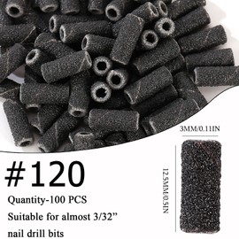 ERUIKA ERUIKA 100pcs Nail Drill Bits Small Sanding Bands with Upgrade 3.1mm Mandrel Bit, 120 Medium Grit Nail File Sanding Bands for Acrylic Nails Gel Removing Shaping Manicures and Pedicure(Black, 120 Grit)