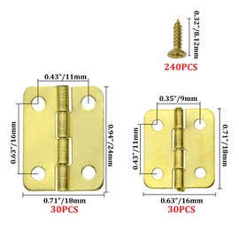 WMYCONGCONG 60 PCS Antique Mini Hinges Retro Door Hinges with 240 PCS Hinge Screws, Folding Butt Hinges for Doors Cabinet Wooden Boxes Jewelry Case (Yellow)